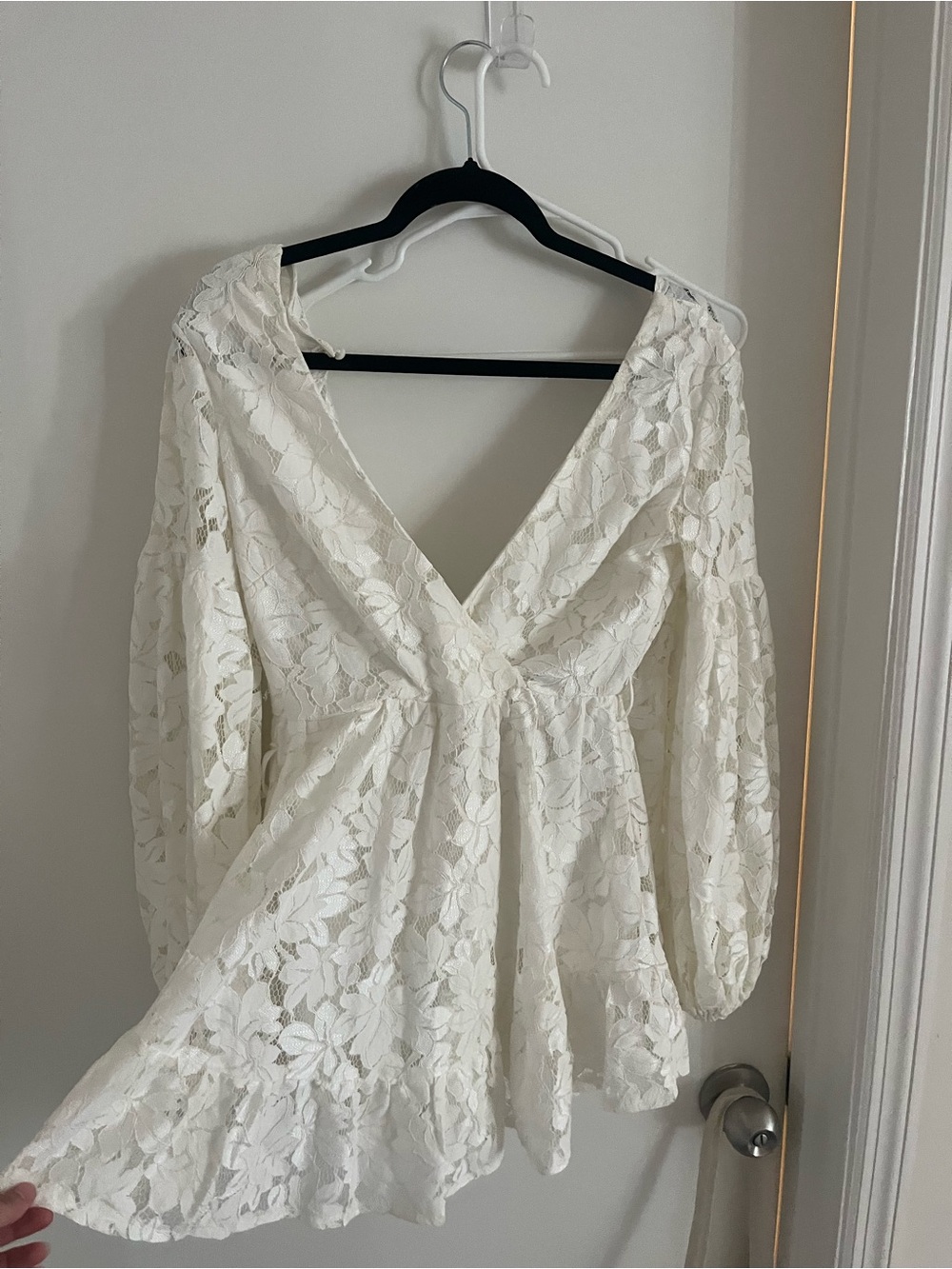 Selfie Leslie Ivory Lace V-Neck Mini Dress